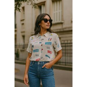 Sandro Paris White Silk Graphic Button Up Shirt Blouse Top   Women's Size 2